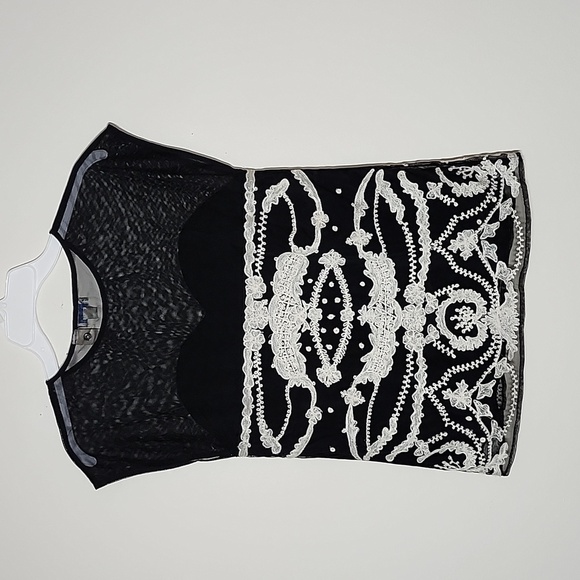 Odille Anthropologie Archival Collection  Mesh Lace Cap Sleeve Sexy Flirty Top - Picture 7 of 8